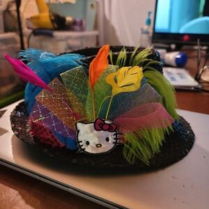 Hello Kitty Black Sequined Fedora Feathers GIRLS Hat P4